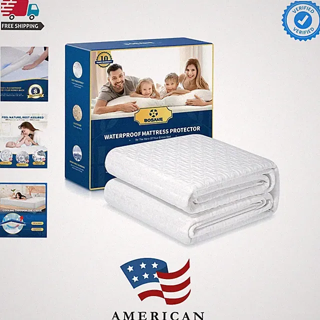 100% Waterproof Queen Mattress Protector Breathable Cooling 3D Air Fabric Mat...