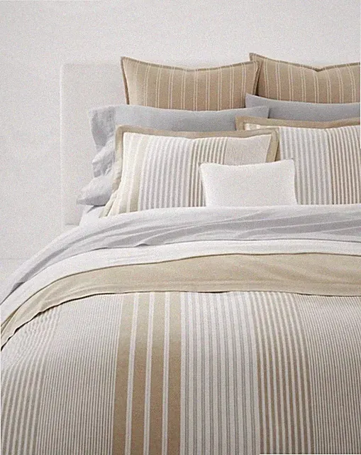 3 pc Ralph Lauren Heath Stripe Hemp Full / Queen Comforter & Shams Set $420 NIP
