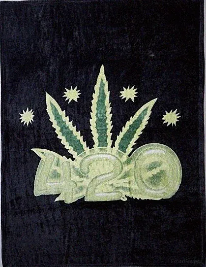 50x60" Green Hemp Pot Leaf Weed 420 Mink Faux Fur Throw Blanket Super Soft