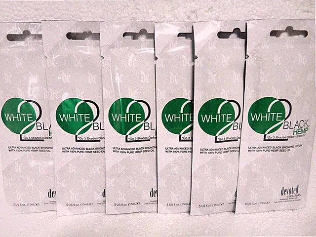6 PACKS WHITE 2 BLACK HEMP ULTRA BRONZER TANNING BED LOTION BY DEVOTED CREATIONS
