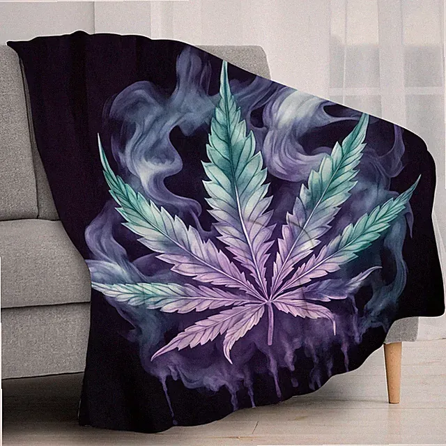Botanical Weed Cannabis Leaf on Black Throw Blanket for Couch Bed Sofa Office