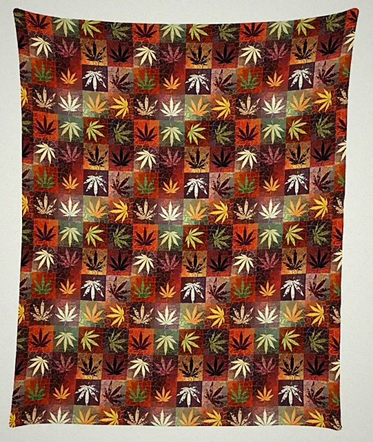 Cannabis Grunge Hemp Leaves Mircofleece Throw Blanket 50"x60"