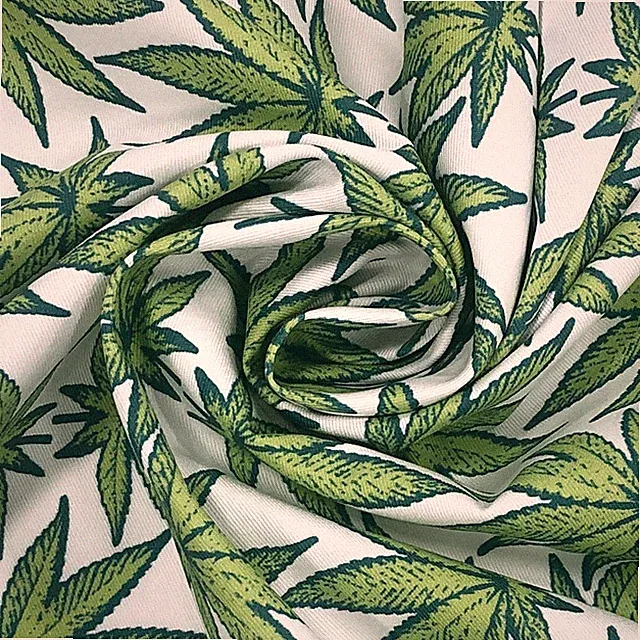 Cannabis White Printed 100% Cotton Fabric 57" W