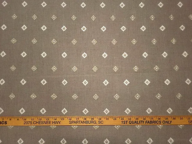 Covington DERRY HEMP Brown White Embroidered Diamond Designer Drapery Fabric