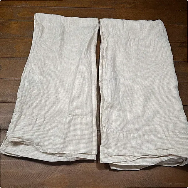 Crate and Barrel Set of 2 Natural Hemp King Pillow Shams Grid Check Plaid