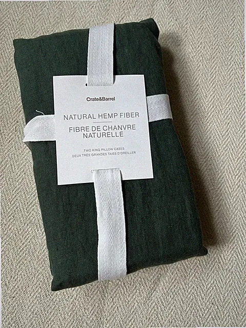 Crate & Barrel Natural Hemp Pillowcases, 2 King, Spruce Green, NOS 100% Hemp