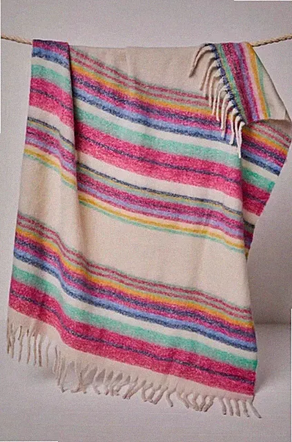 Free People Skye Stripe Fringe Throw Blanket — 50” x 60” Cozy Boho Decor NEW NWT