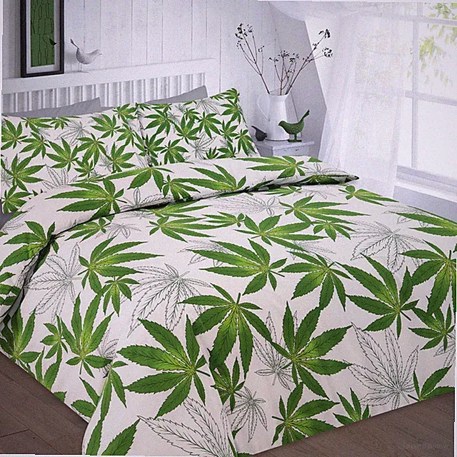 King Cannabis Marijuana Leaf Weed Green Print Duvet Cover Quilt Bedding Sets