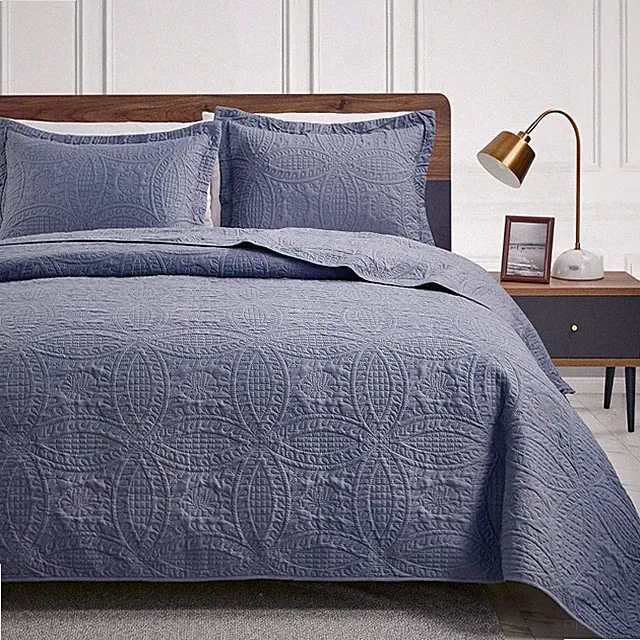 King Size Quilt Set Blue Bedspreads - Soft Bed Summer Lightweight Bedspread Comf