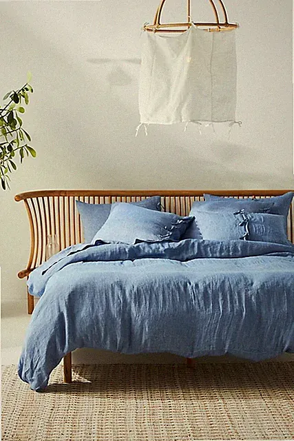 NWT Anthropologie Blue Harmony Hemp Duvet Cover & 2 Shams- Queen