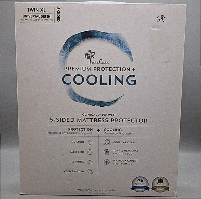PureCare Premium Protection + Cooling 5 Sided Mattress Protector White TWIN XL