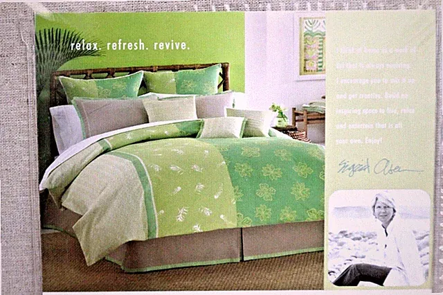 Sigrid Olsen Tropical LIMELIFE Queen Bedskirt Oatmeal Lime Ribbon Linen Cotton