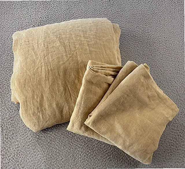 Villa By Classic Home Hemp Linen King Duvet Cover + 2 King Pillowcases Gold-Tan