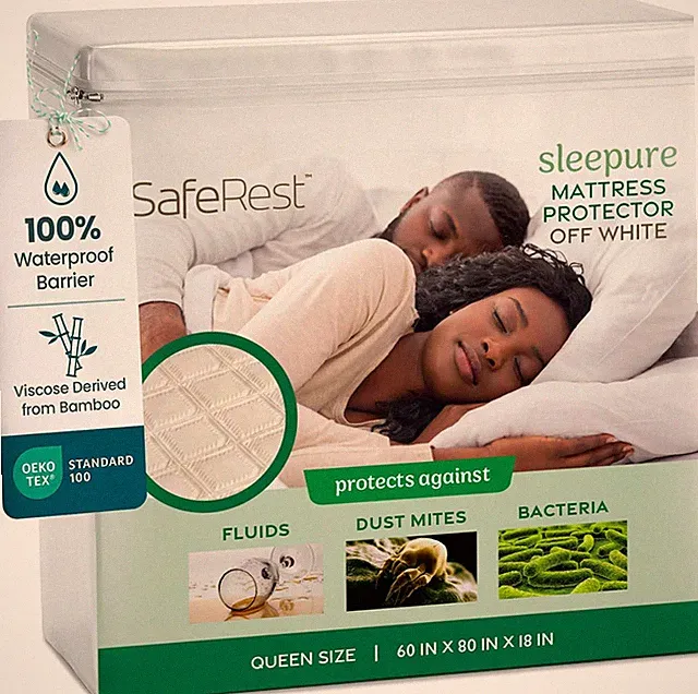 Waterproof Bamboo Queen Mattress Protector - Fitted & Machine Washable